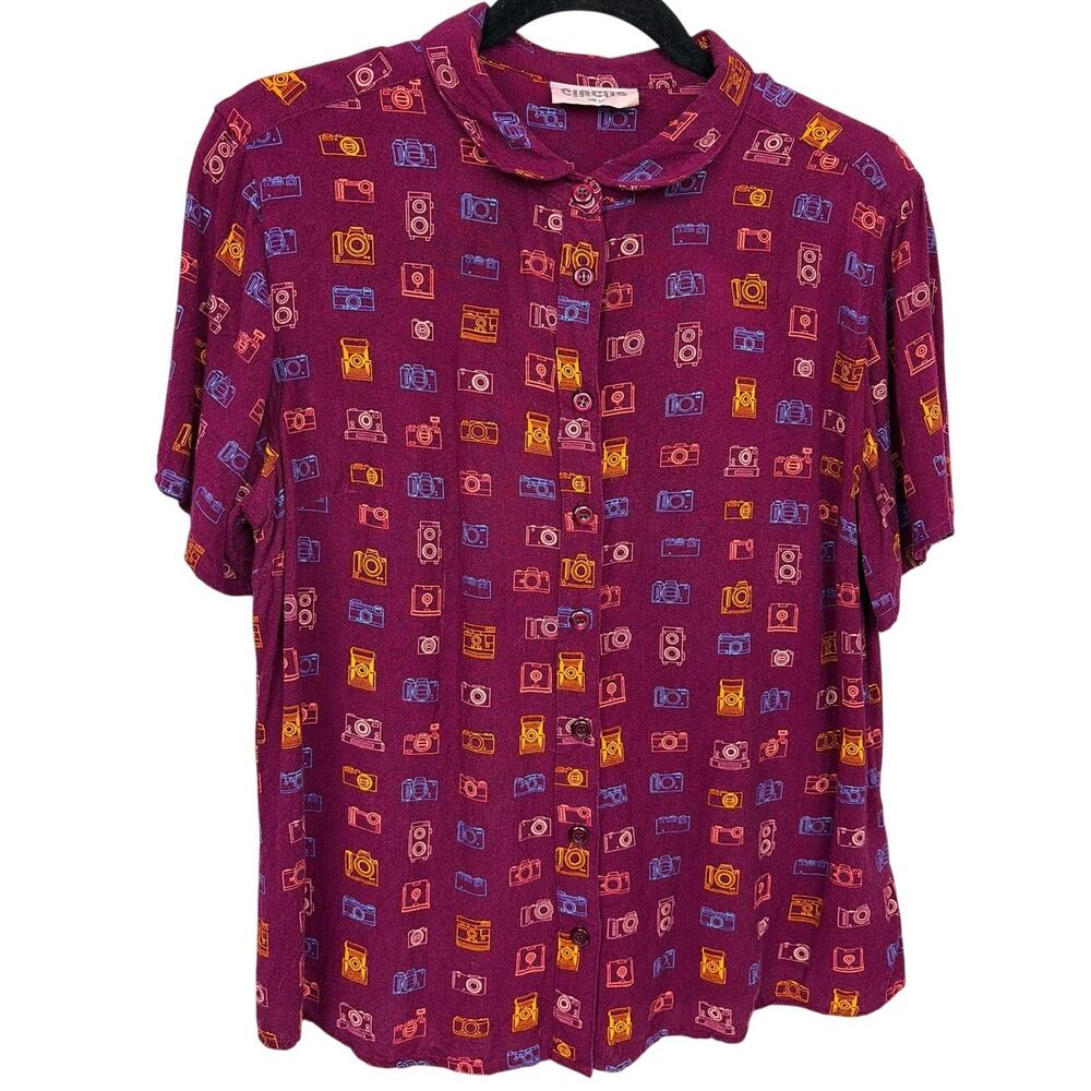 Circus Retro Artsy Streetwear Camera Graphic Whimsical Button Down Shirt M/L